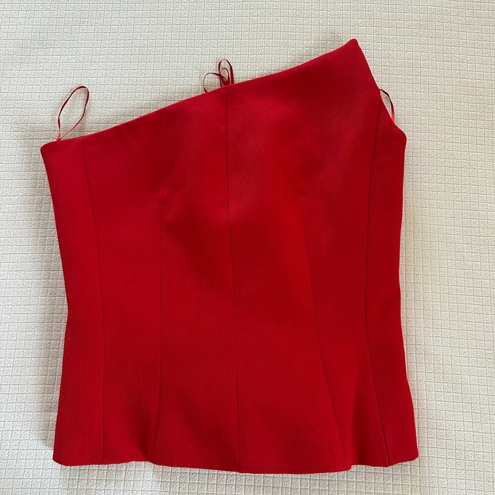 Zara Red Asymmetric Structured Minimalist Bustier Top Size M NWT